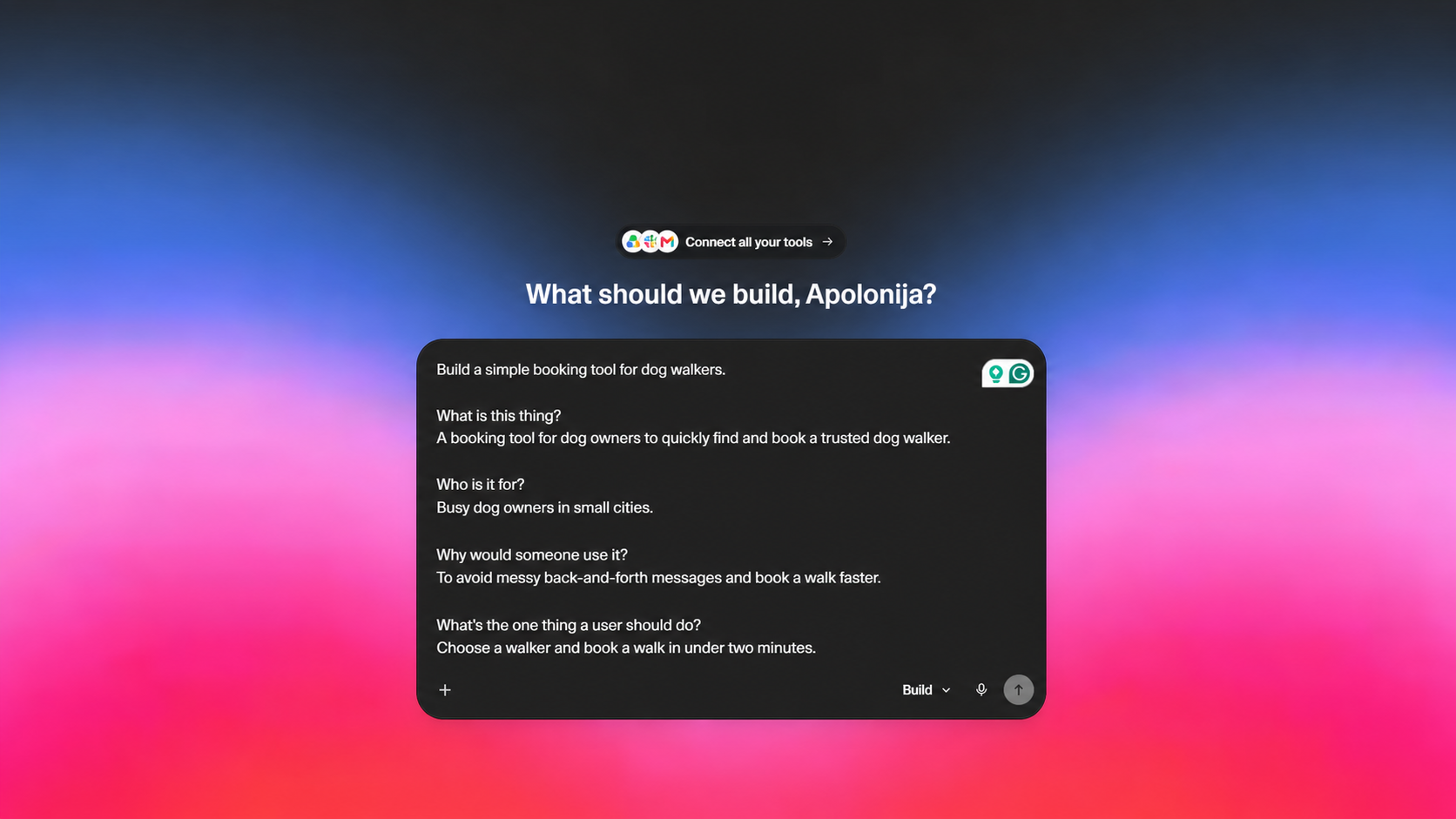 Lovable chat interface with a prompt being typed before code is generated